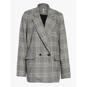 Free People Womens Large Plaid Uptown Girl Sporty Oversized Blazer Jacket